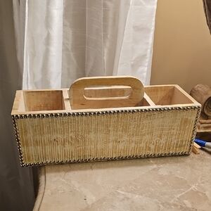 Brand New Wooden Rustic Storage Box with Silver Studded Edges 14"Lx4"W